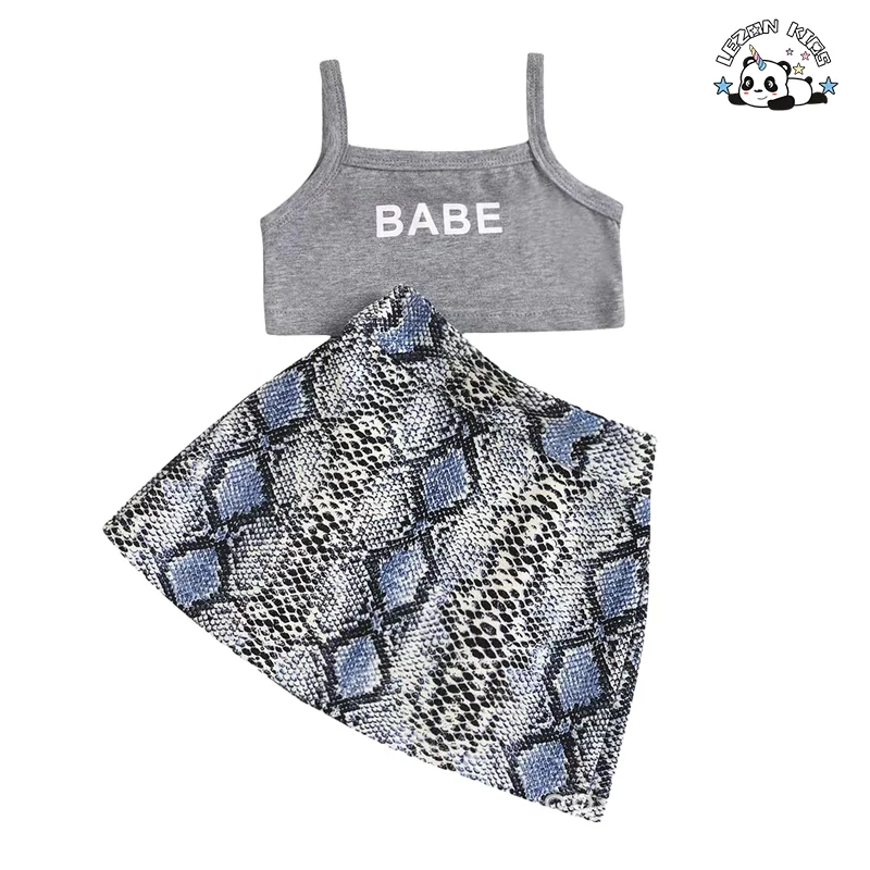LEZONKIDS - Preço direto da fábrica para conjuntos de roupas femininas boutique personalizadas com impressão de letras fofas e saia para verão